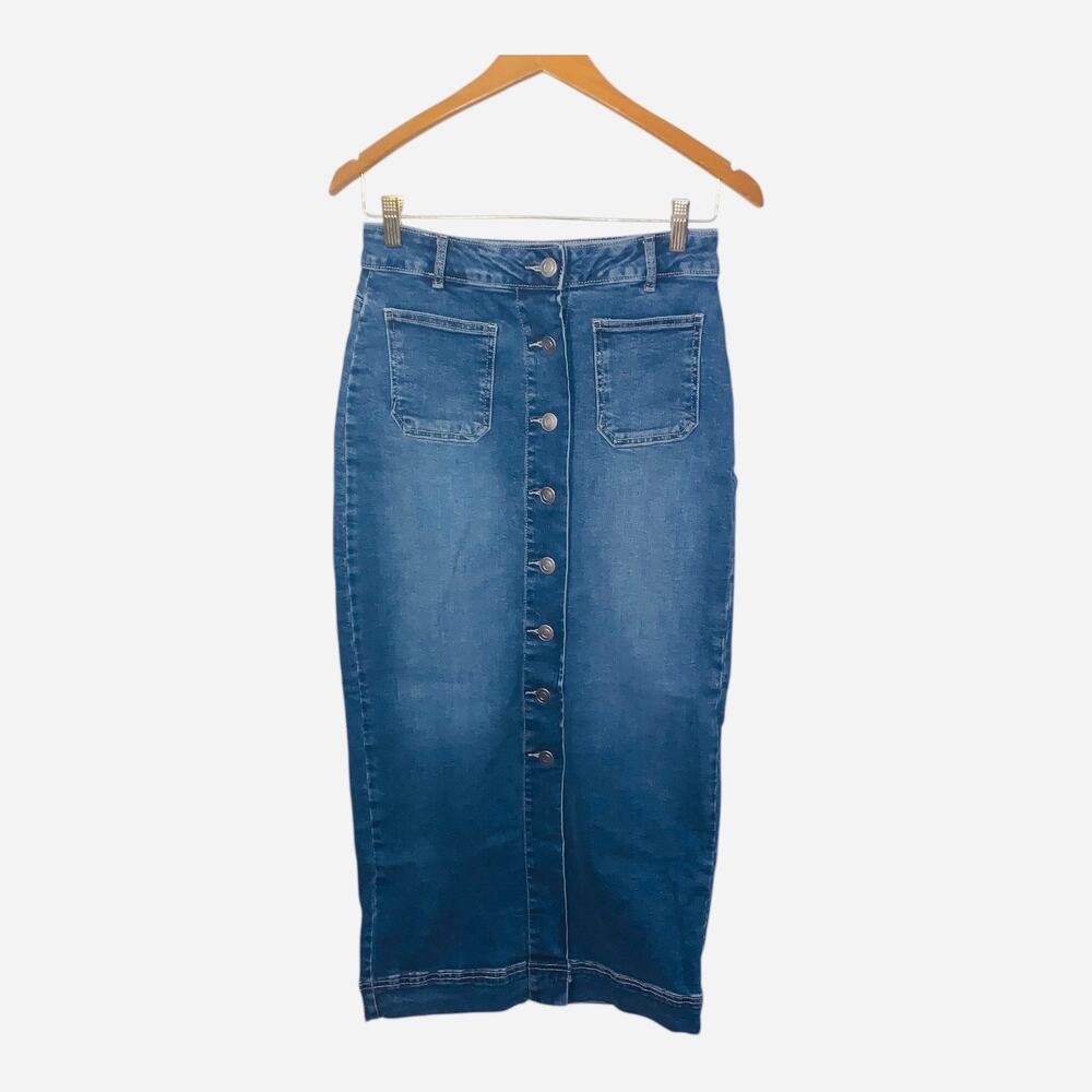 Bagatelle Collection Denim Button Front Midi Skirt Women's sz 2